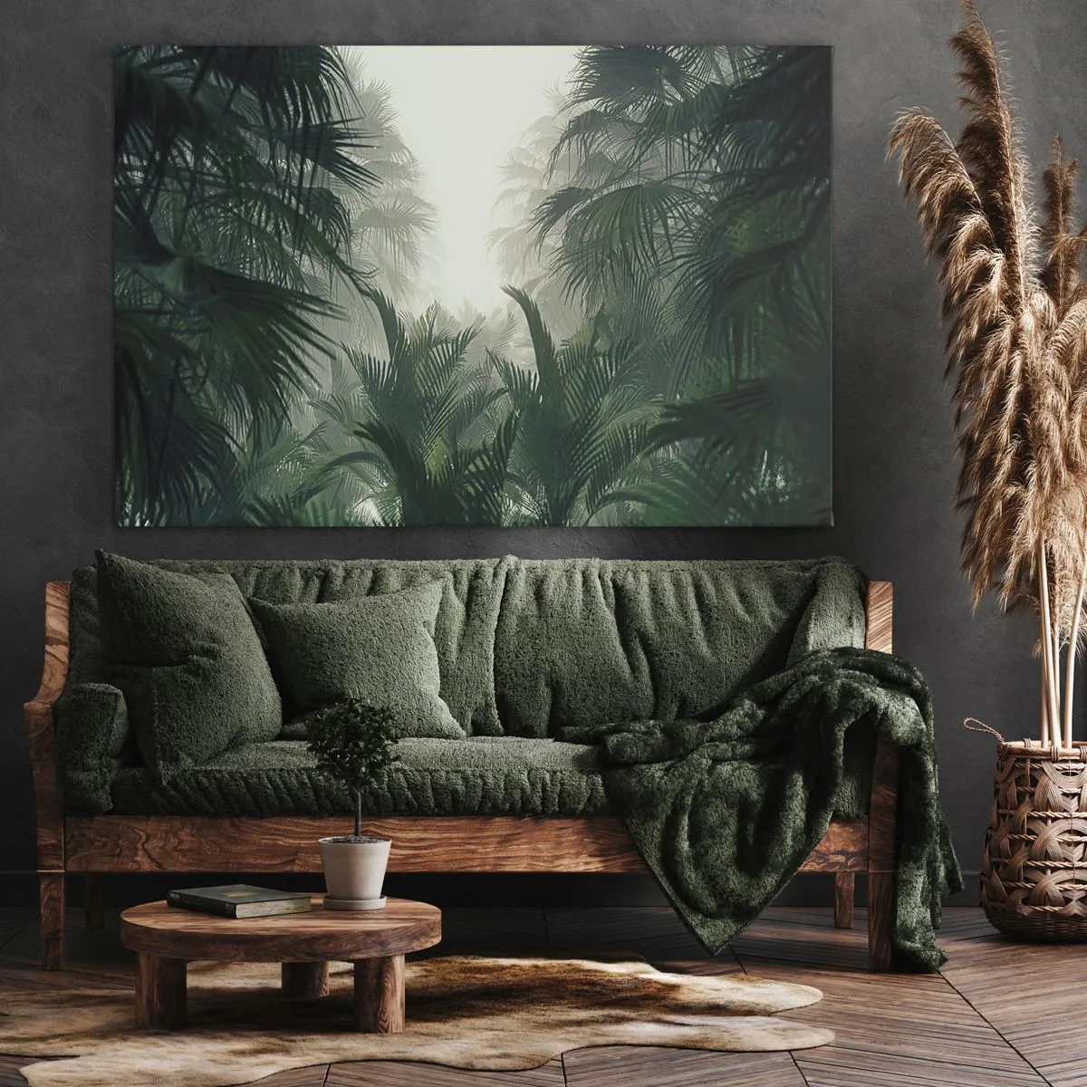 Obraz na plátne - Tropická vegetácia v hustej hmle dažďového pralesa - 70x50cm - Tropická záhada - Moderná nástenná dekorácia do obývacej izby a spálne ARTTOR