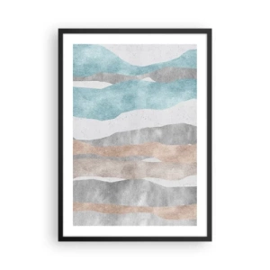 Plagát v čiernom ráme - Minimalistické vlny v odtieňoch modrej a béžovej - 50x70cm - Štúdia blízkosti - Moderná nástenná dekorácia do obývacej izby a spálne ARTTOR