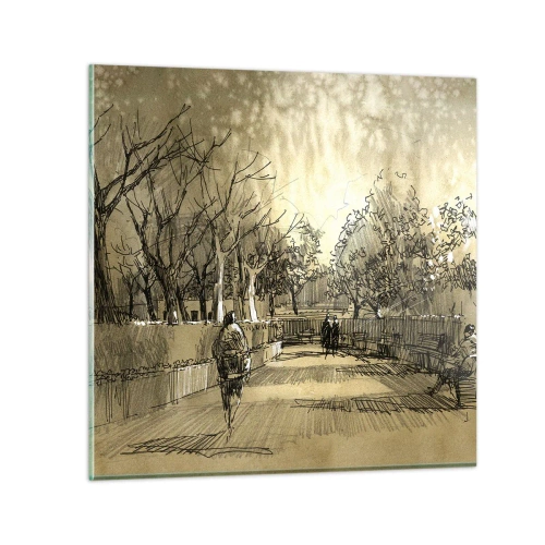 Obraz na skle - Pierkom zastavený okamih - 30x30 cm