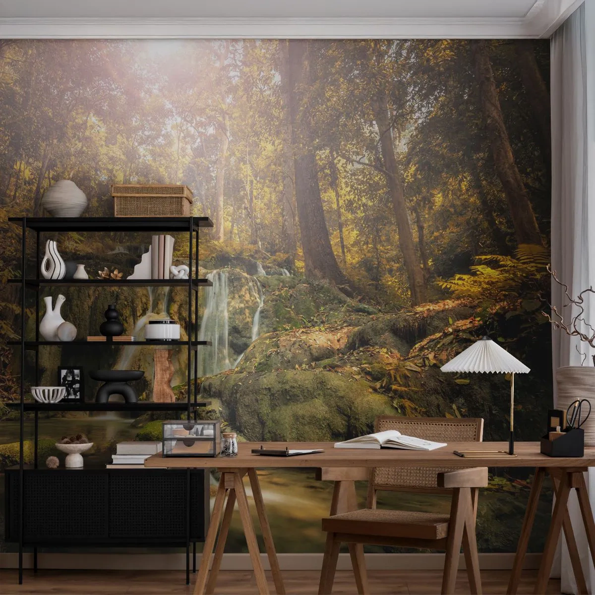 Fototapeta Premium Canvas - Lesný vodopád v zeleni - Krajina, Vodopád, les - 400x280 cm