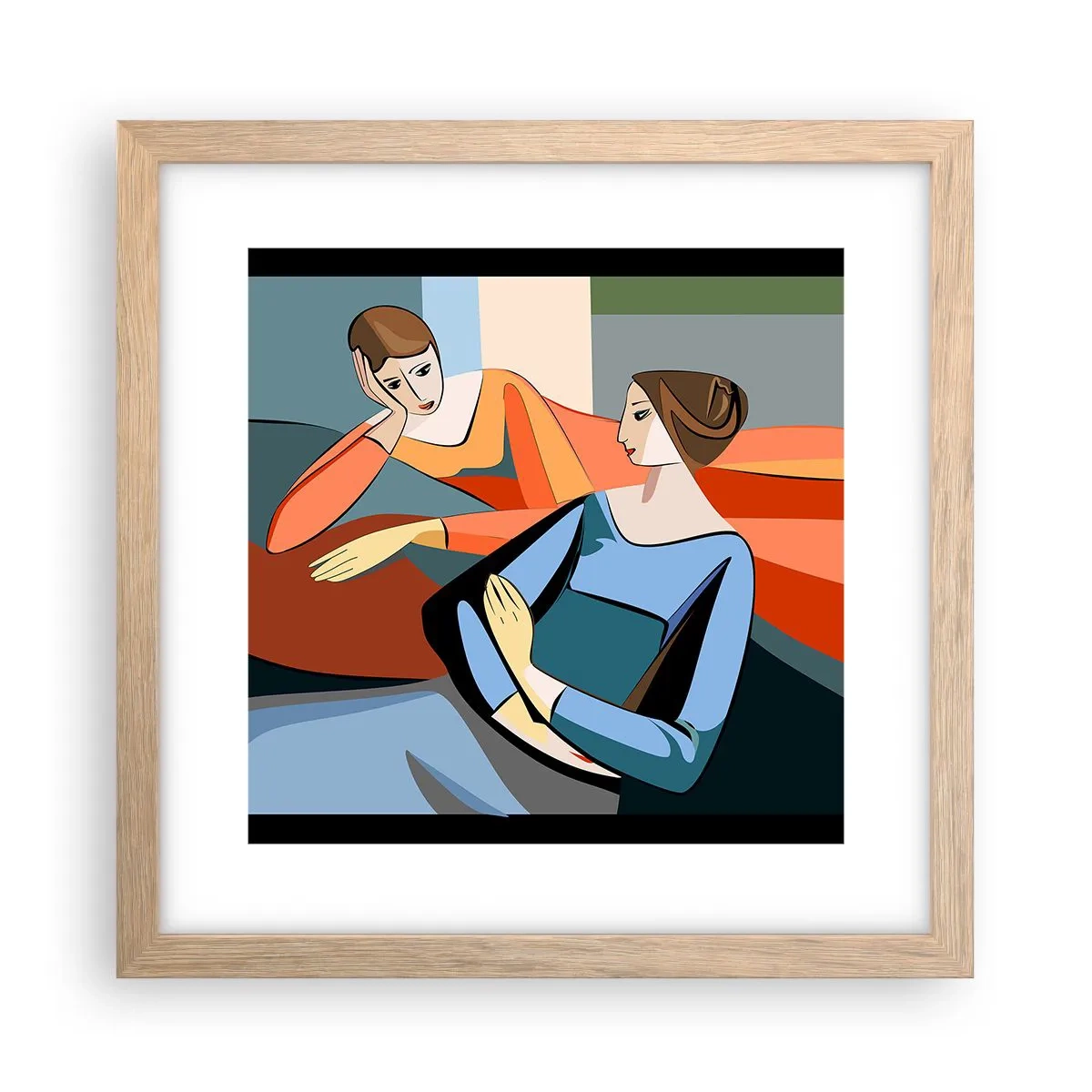 Plagát v ráme zo svetlého duba - Dôverná chvíľa - 30x30 cm