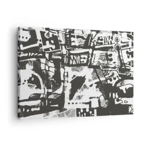 Obraz na plátne - Abstraktný monochromatický retro vzor - 70x50cm - Poriadok alebo chaos? - Moderná nástenná dekorácia do obývacej izby a spálne ARTTOR