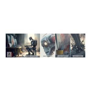 Vzorka fototapety Premium Canvas - Akt stvorenia - Kus, Maľovanie, Robot - 100x30 cm