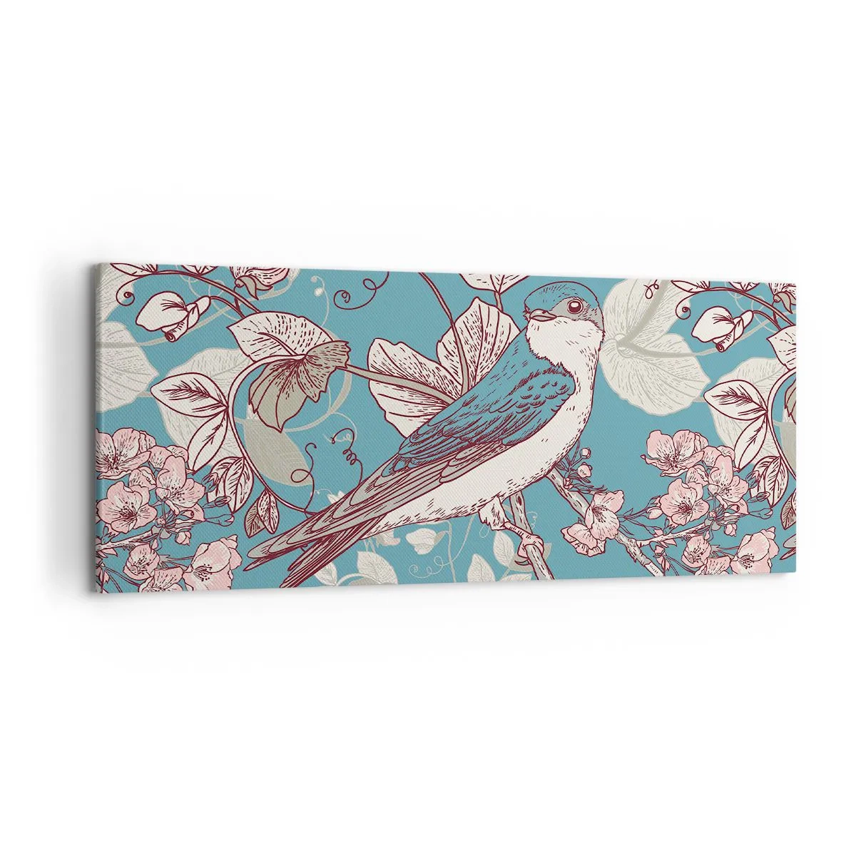 Obraz na plátne - Na bielom strome vtáky a strieborné lístie - 120x50 cm