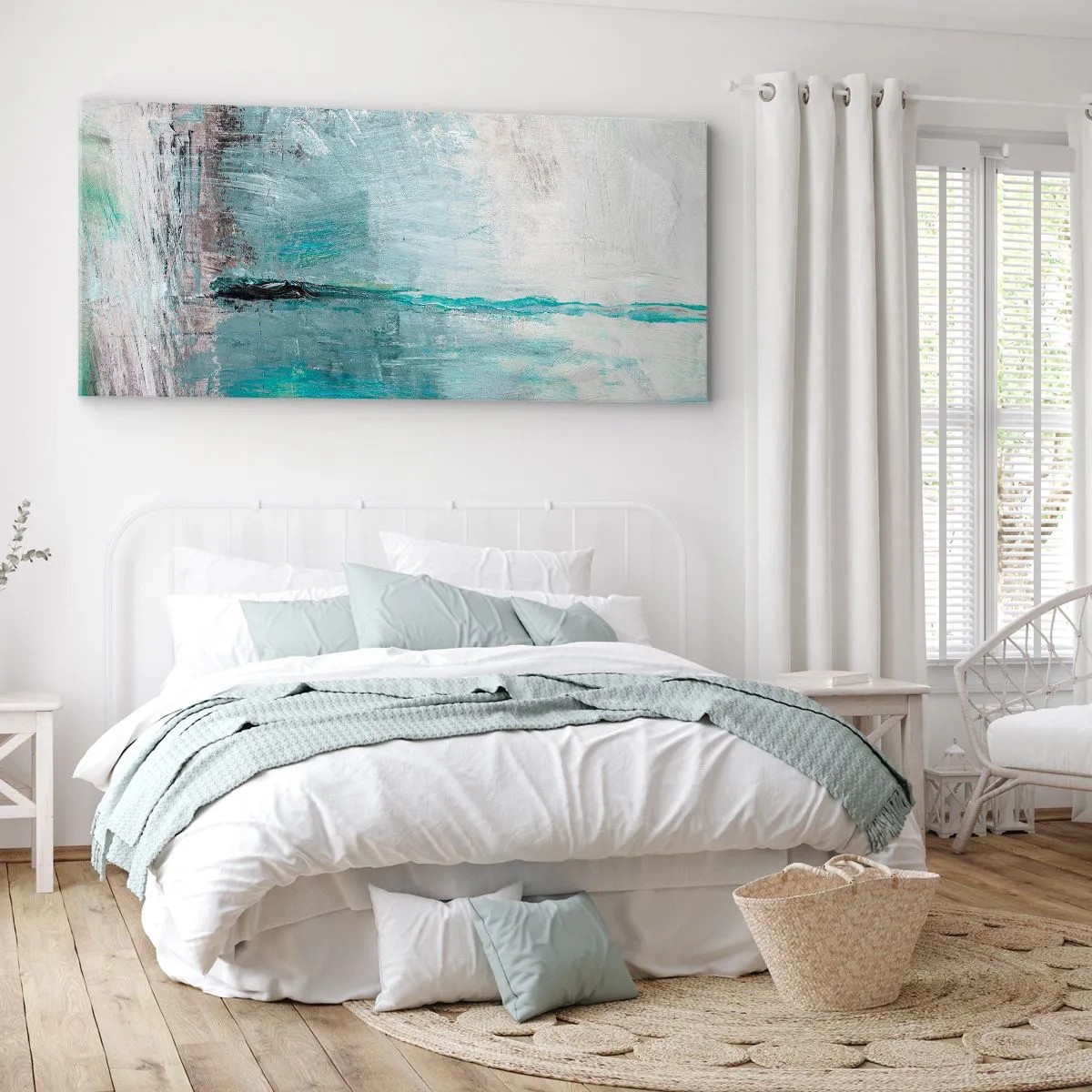 Obraz na plátne - Horizontálne v modrej - 140x50 cm