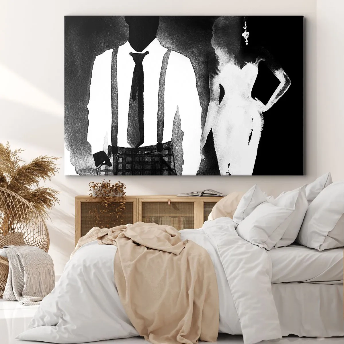 Obraz na plátne - Postavy v štýle noir, čiernobiela elegancia a tajomno - 70x50cm - V štýle noir - Moderná nástenná dekorácia do obývacej izby a spálne ARTTOR