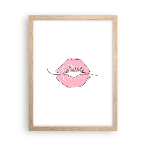 Plagát v ráme zo svetlého duba - Si pripravený na bozk? - 30x40 cm