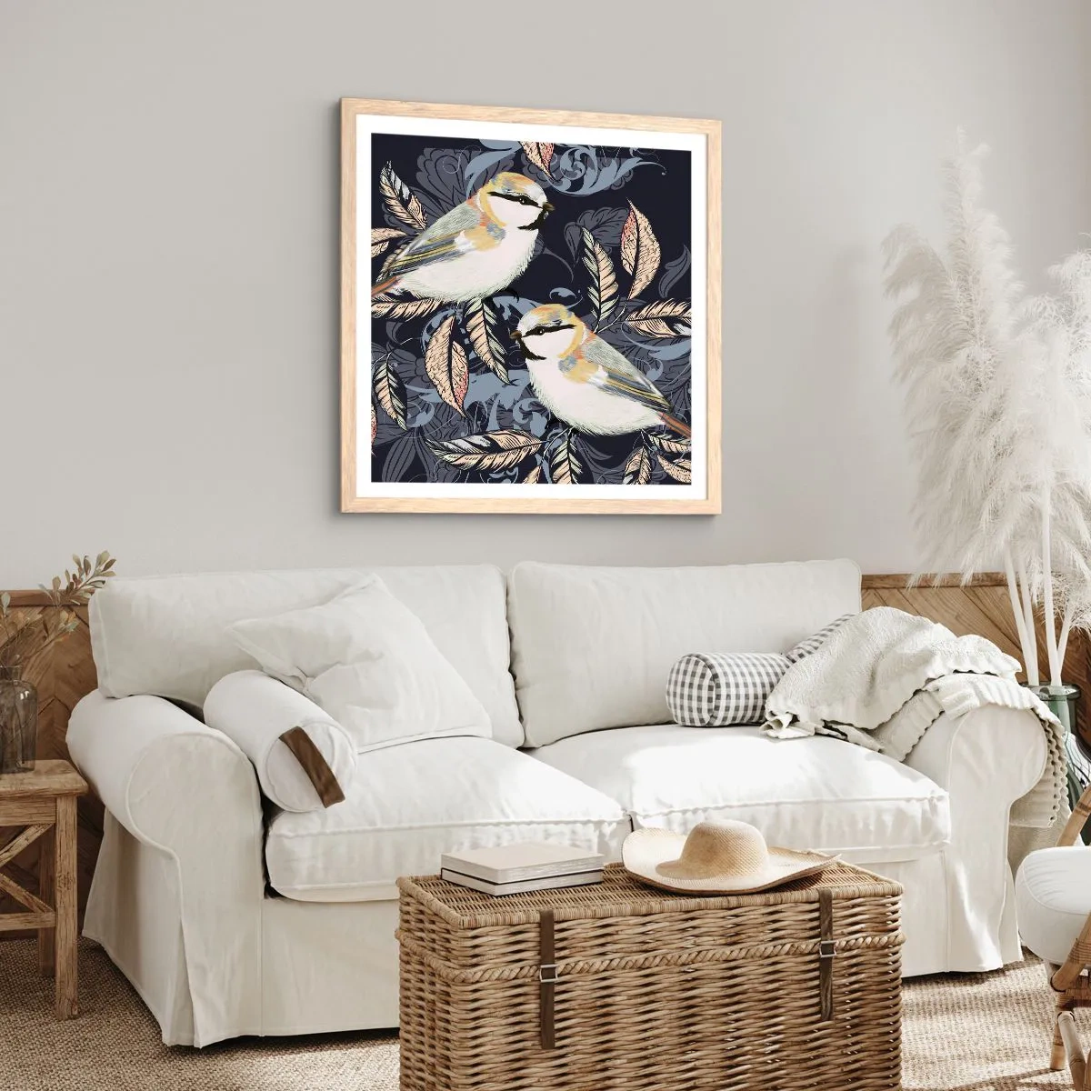 Plagát v ráme zo svetlého duba - Žltomodrá pieseň - 40x40 cm