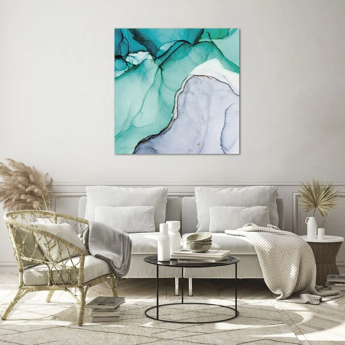Obraz na skle - Štúdia v tyrkysovej - 40x40 cm