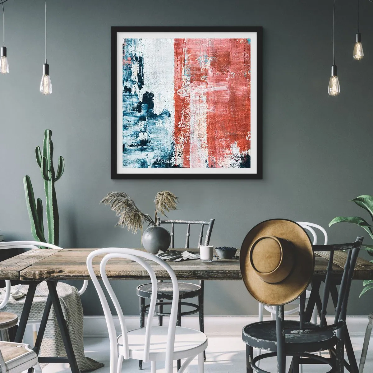 Plagát v čiernom ráme - Abstraktné pol na pol - 40x40 cm