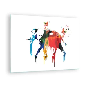 Obraz na skle - Farebný slon v modernom akvarelovom štýle - 70x50cm - Tancovať môže každý - Moderná nástenná dekorácia do obývacej izby a spálne ARTTOR