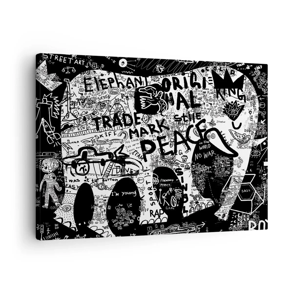 Obraz na plátne - Čiernobiela grafika s graffiti motívmi - 70x50cm - Bohatý svet ulice - Moderná nástenná dekorácia do obývacej izby a spálne ARTTOR