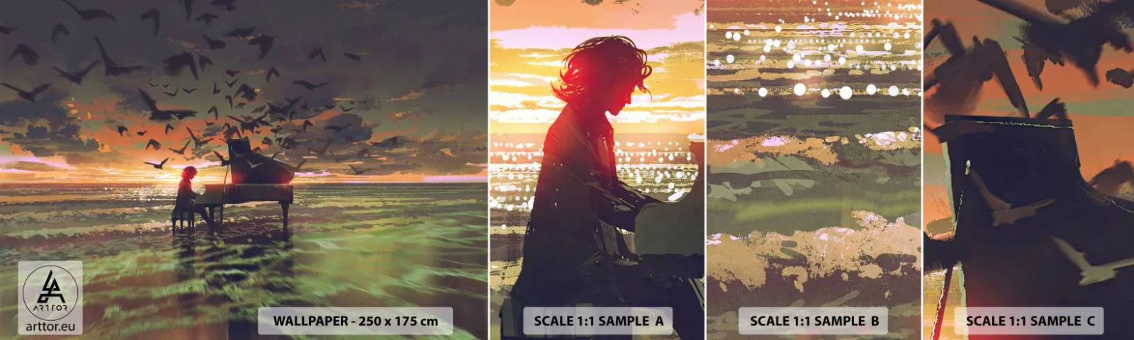 Vzorka Fototapeta Standard Eco - Koncert na piano a vlny - Abstrakcia, Klavír, Hudba - 100x30 cm