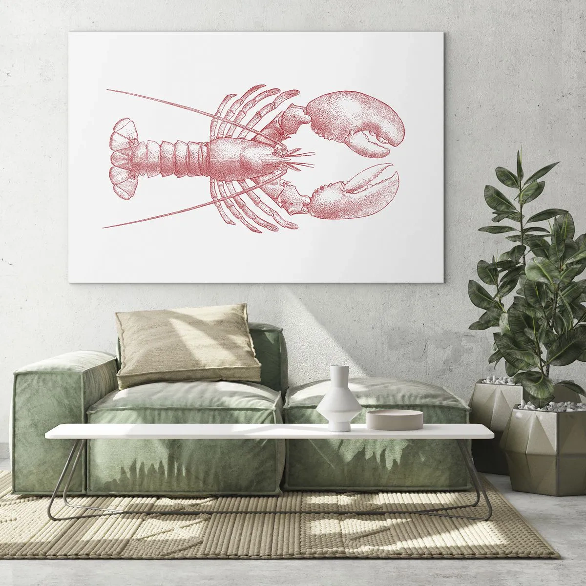 Obraz na skle - Náčrt homára v červenej farbe na svetlom pozadí - 70x50cm - Homár hodný Homéra - Moderná nástenná dekorácia do obývacej izby a spálne ARTTOR
