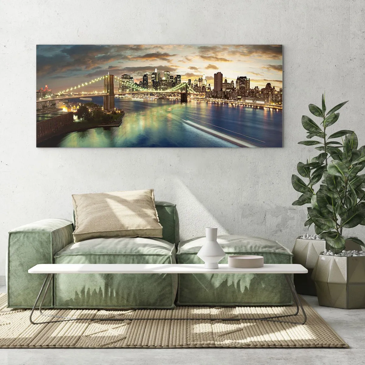 Obraz na skle - Žiarivý večer nad Manhattanom - 100x40 cm
