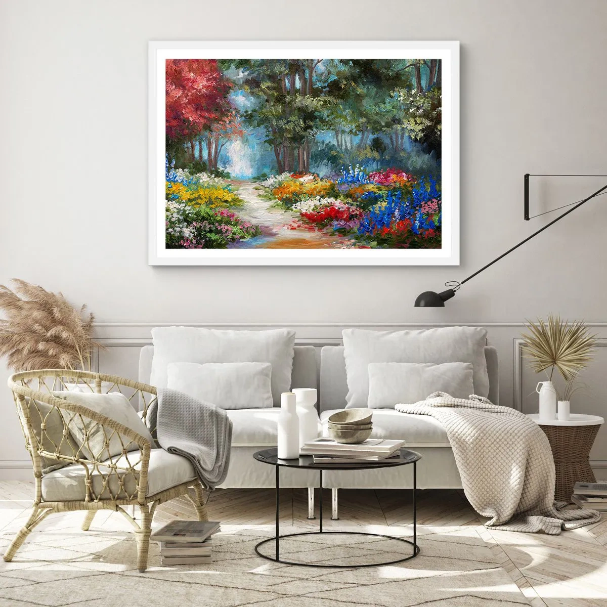 Plagát v bielom ráme - Lesná záhrada, kvetinový les - 91x61 cm