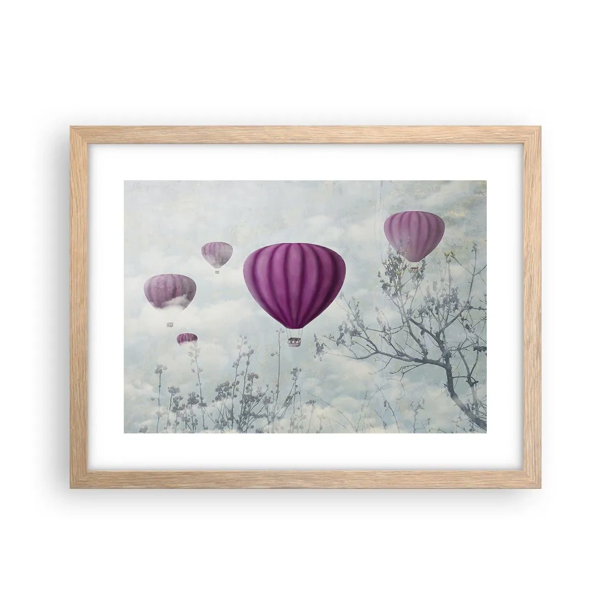 Plagát v ráme zo svetlého duba - Ako lode na oblohe - 40x30 cm