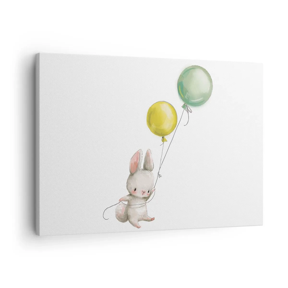 Obraz na plátne - Králik drží pastelovo sfarbené balóny - 70x50cm - Poletím aj ja! - Moderná nástenná dekorácia do obývacej izby a spálne ARTTOR