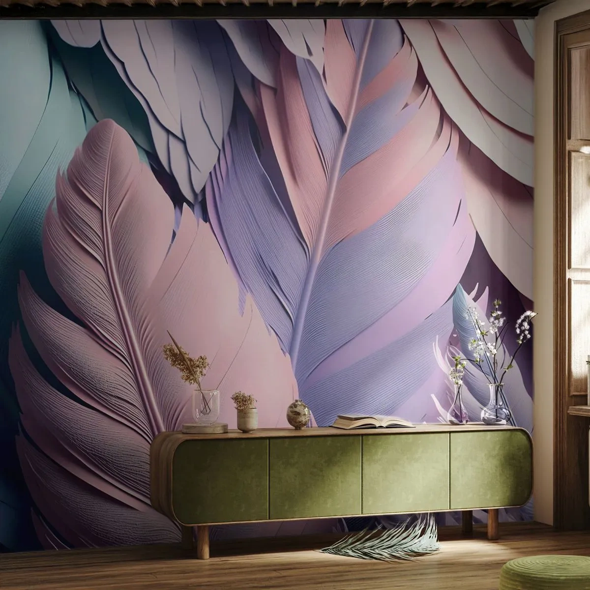 Fototapeta Premium Canvas - Vtáčí štýl - Pastel, Perie, Ľahkosť - 350x256 cm