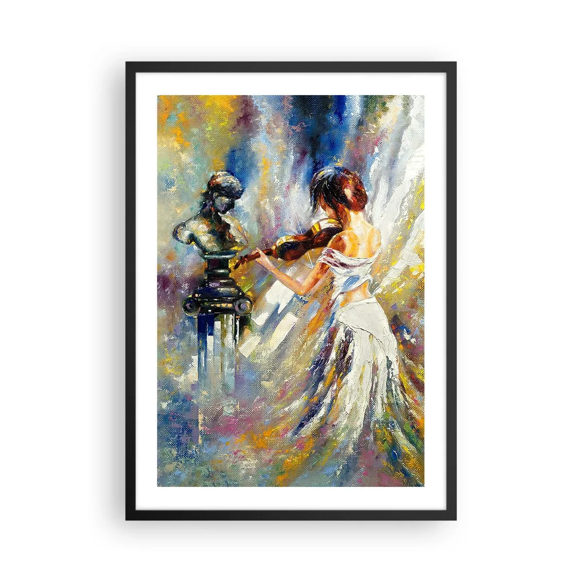 Plagát v čiernom ráme - Abstraktná scéna ženy hrajúcej na husliach - 50x70cm - Oživenie citom - Moderná nástenná dekorácia do obývacej izby a spálne ARTTOR