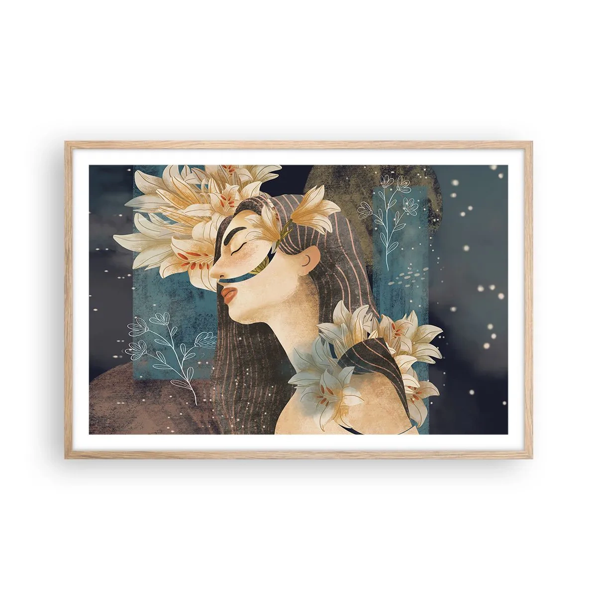 Plagát v ráme zo svetlého duba - Rozprávka o princeznej s ľaliami - 91x61 cm