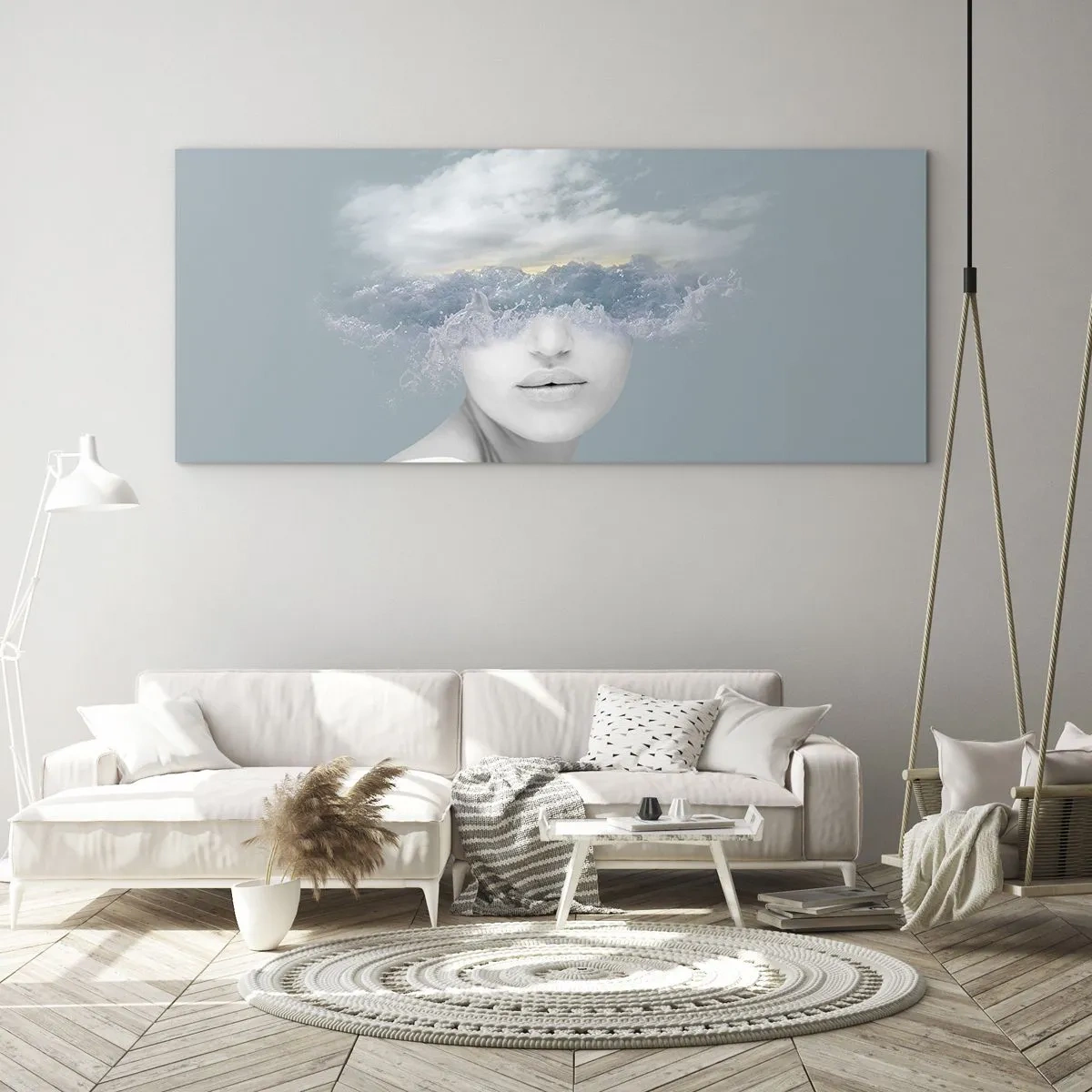 Obraz na skle - S hlavou v oblakoch - 100x40 cm
