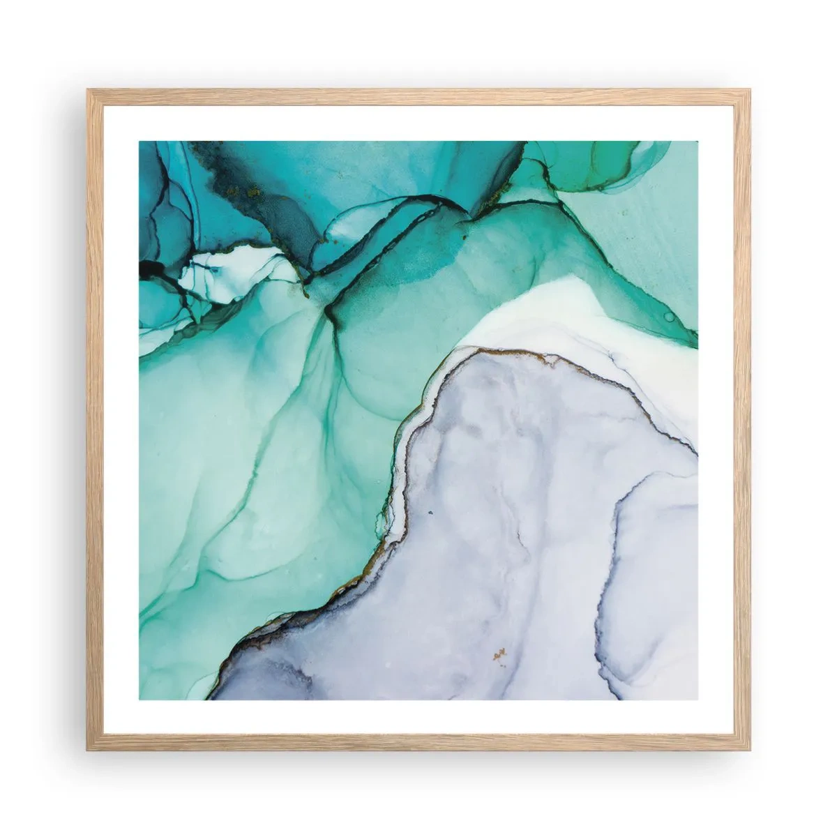 Plagát v ráme zo svetlého duba - Štúdia v tyrkysovej - 60x60 cm