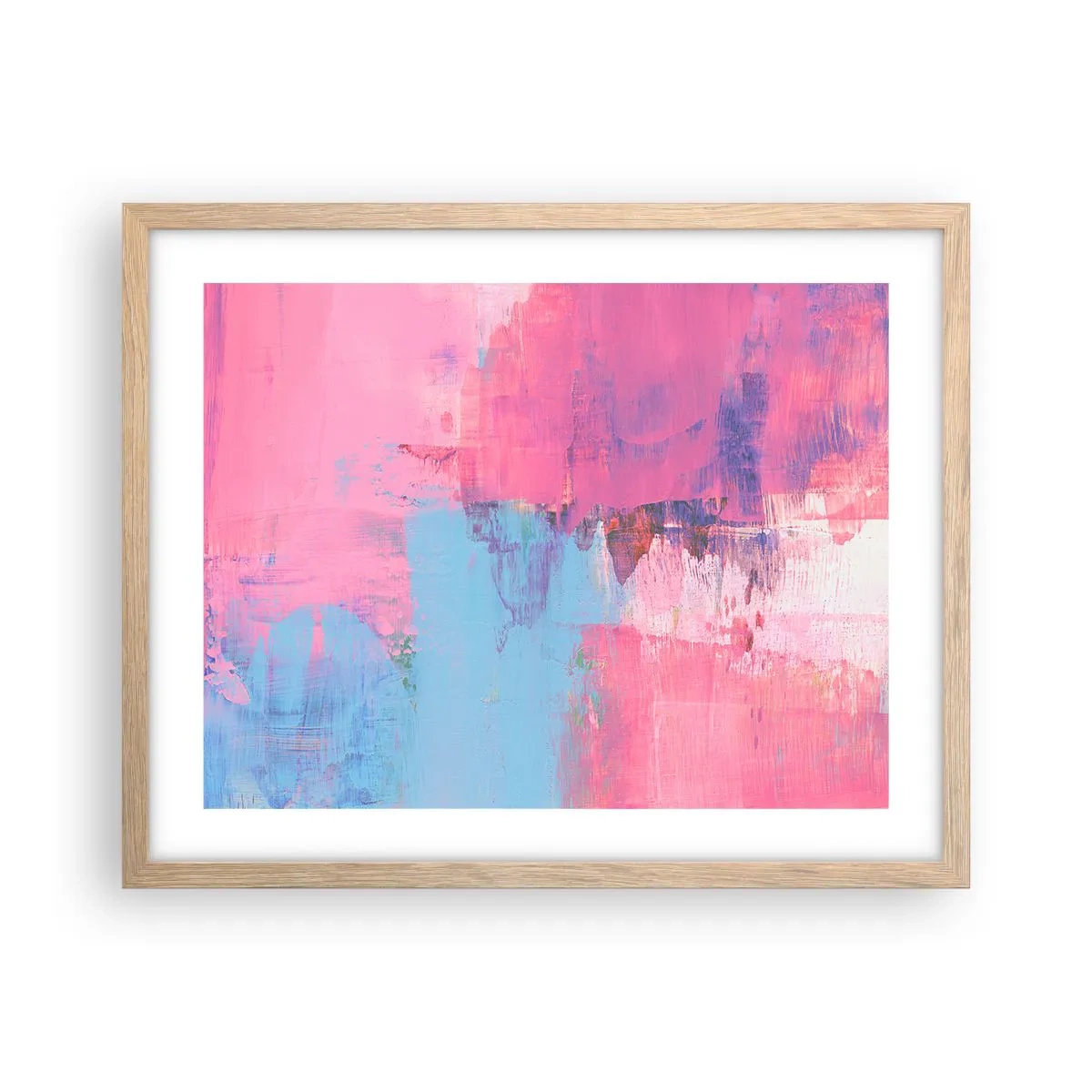 Plagát v ráme zo svetlého duba - Ružová, modrá a štipka svetla - 50x40 cm
