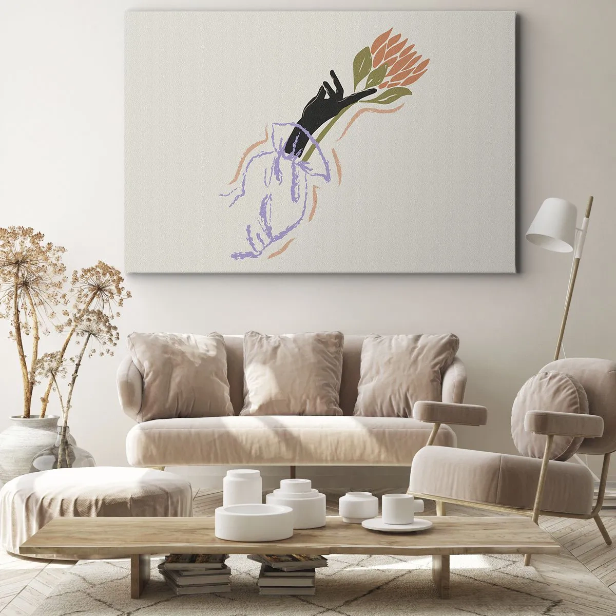 Obraz na plátne - Minimalistická kytica kvetov v jemnom štýle - 70x50cm - Sesterský dotyk - Moderná nástenná dekorácia do obývacej izby a spálne ARTTOR