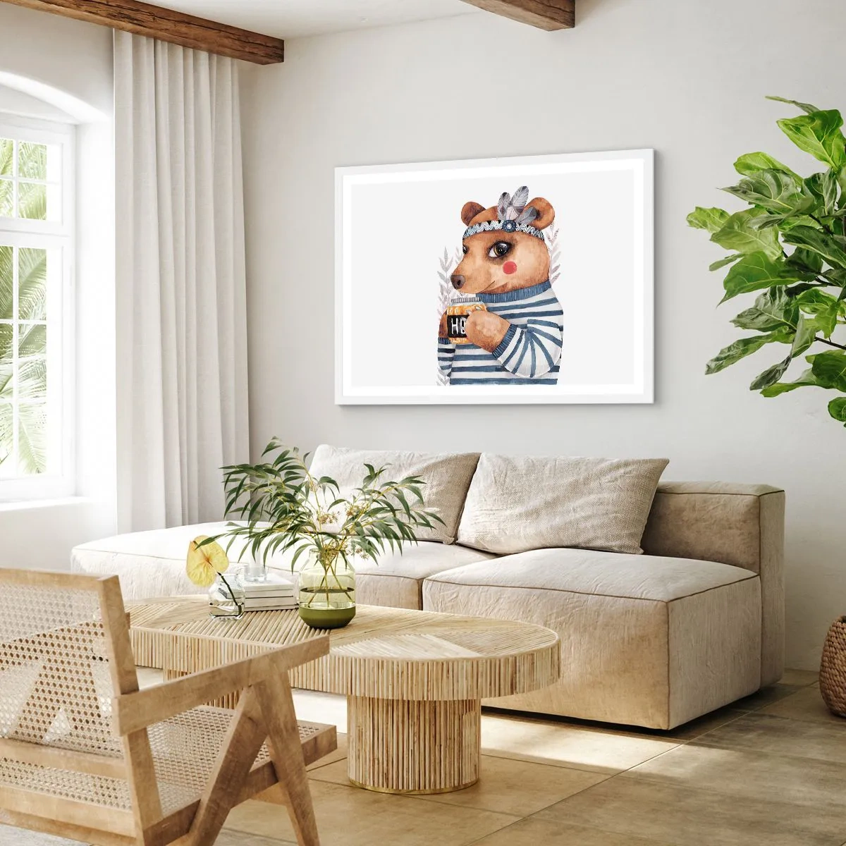 Plagát v bielom ráme - Sladký medvedík - 91x61 cm