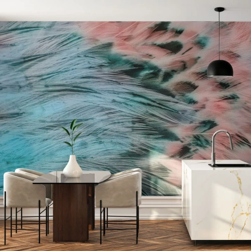 Fototapeta Premium Sand - Zafírovo ružové páperie - Abstrakcia, Kus, Vtáčie perie - 450x315 cm