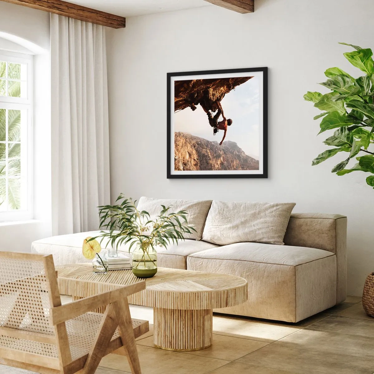 Plagát v čiernom ráme - Svet zovretý v ruke na zosuve balvanu - 60x60 cm