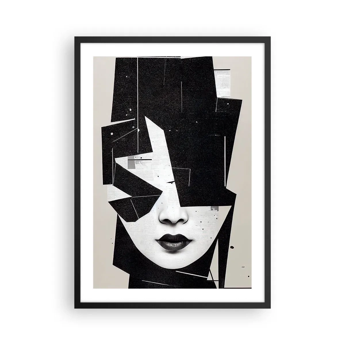 Plagát v čiernom ráme - Abstraktný portrét ženy v čiernobielej farbe - 50x70cm - Hlboko skryté - Moderná nástenná dekorácia do obývacej izby a spálne ARTTOR