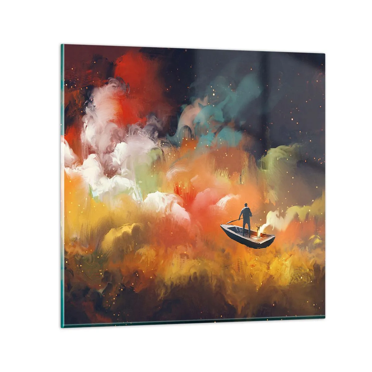 Obraz na skle - Loďou cez galaxiu - 60x60 cm