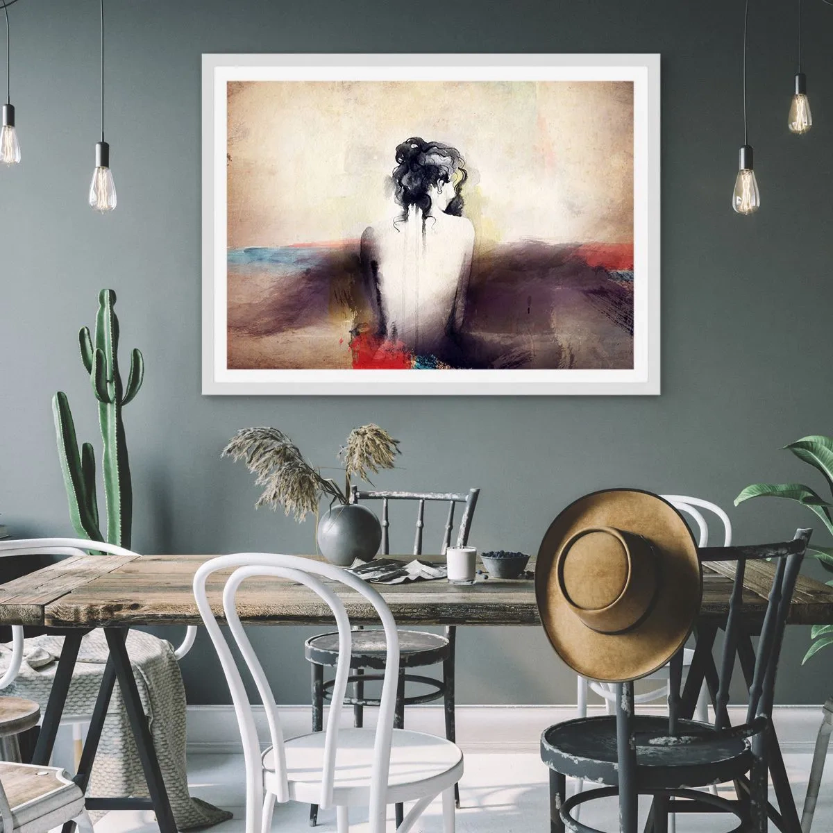 Plagát v bielom ráme - Jemné línie, oválne tvary - 100x70 cm