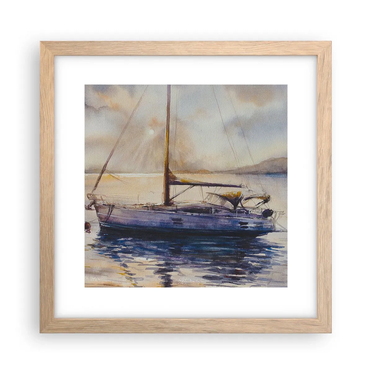 Plagát v ráme zo svetlého duba - Večer v zátoke - 30x30 cm
