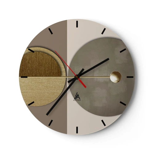 Nástenné hodiny - Zlaté a béžové geometrické tvary na kontrastnom pozadí - 30x30cm - Dokonalá rovnováha - Moderná nástenná dekorácia do obývacej izby, kuchyne a spálne ARTTOR