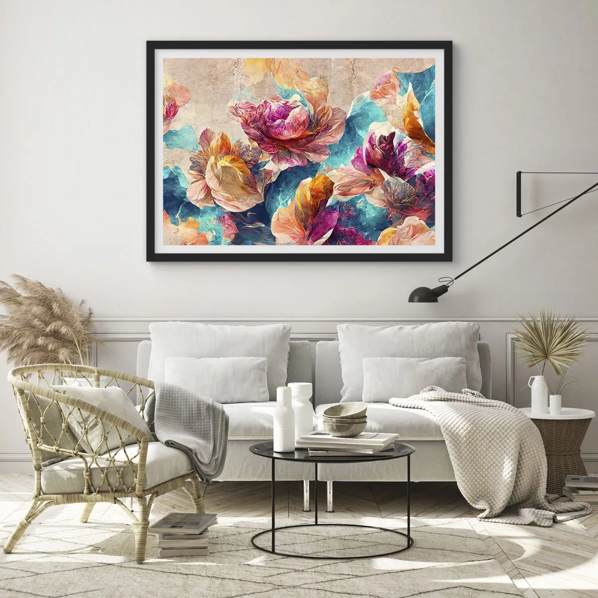 Plagát v čiernom ráme - Farebné bohatstvo kytice - 70x50 cm