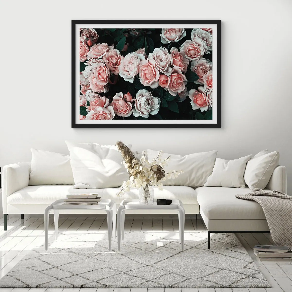 Plagát v čiernom ráme - Ružový ansámbl - 70x50 cm