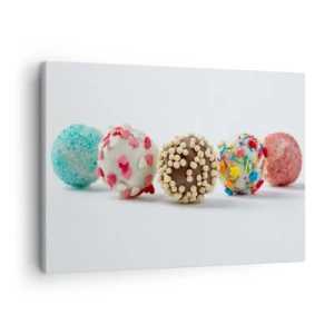Obraz na plátne - Farebné pralinky s ozdobami na bielom pozadí - 70x50cm - Život môže byť sladký - Moderná nástenná dekorácia do obývacej izby a spálne ARTTOR