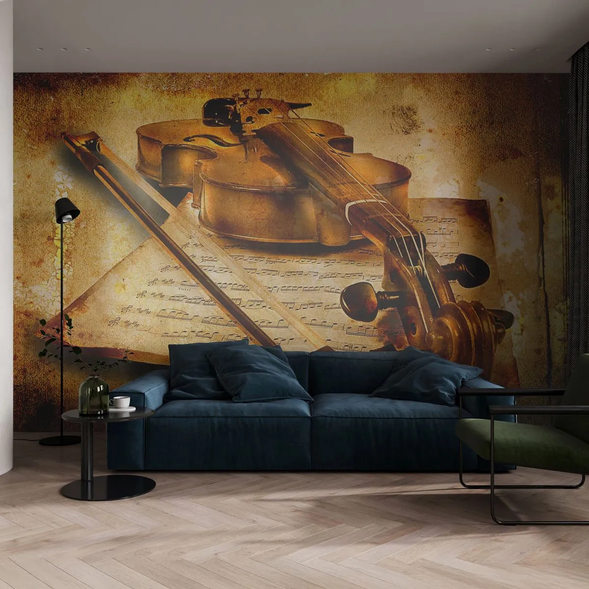 Samolepiaca Fototapeta Deluxe Sticker - Okamžite potrebný virtuóz - husle, Hudba, Hudobné poznámky - 250x175 cm