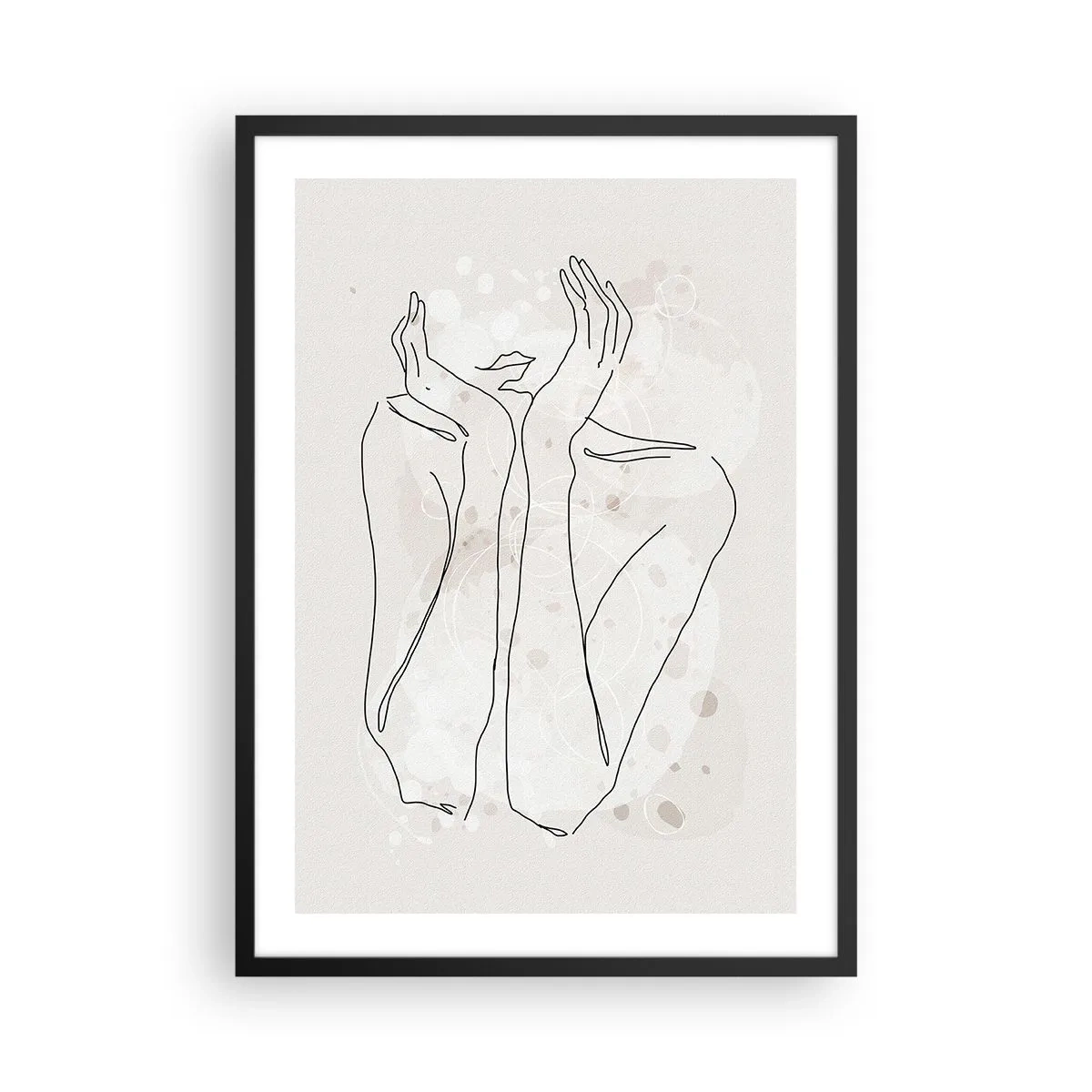 Plagát v čiernom ráme - Kontúrová kresba ruky s abstraktným pozadím v odtieňoch béžovej - 50x70cm - Zasnený okamih - Moderná nástenná dekorácia do obývacej izby a spálne ARTTOR