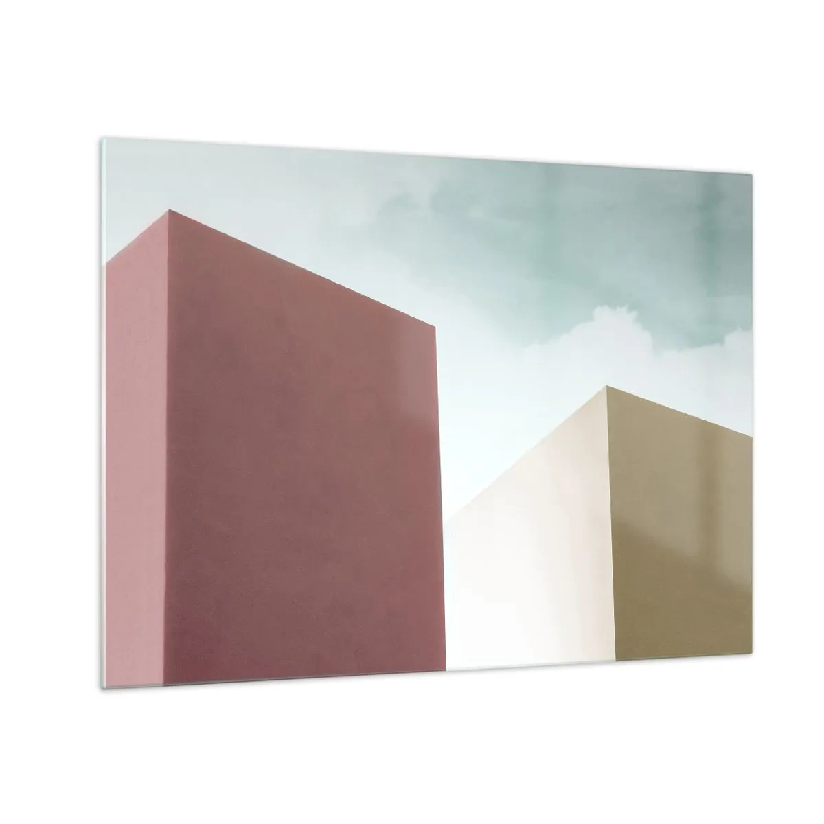 Obraz na skle - Geometrické budovy v pastelových farbách - 70x50cm - Geometria slnečného leta - Moderná nástenná dekorácia do obývacej izby a spálne ARTTOR