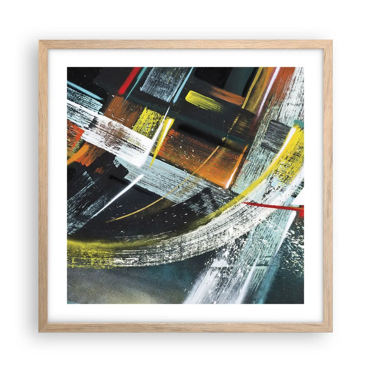 Plagát v ráme zo svetlého duba - Energia pohybu - 50x50 cm