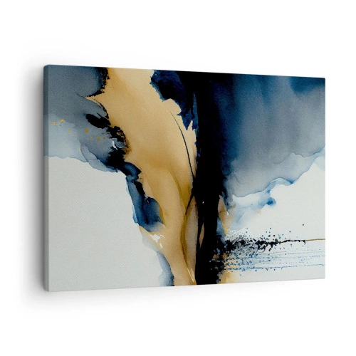 Obraz na plátne - Abstraktná kompozícia v odtieňoch tmavomodrej a zlatej - 70x50cm - Za závojom - Moderná nástenná dekorácia do obývacej izby a spálne ARTTOR