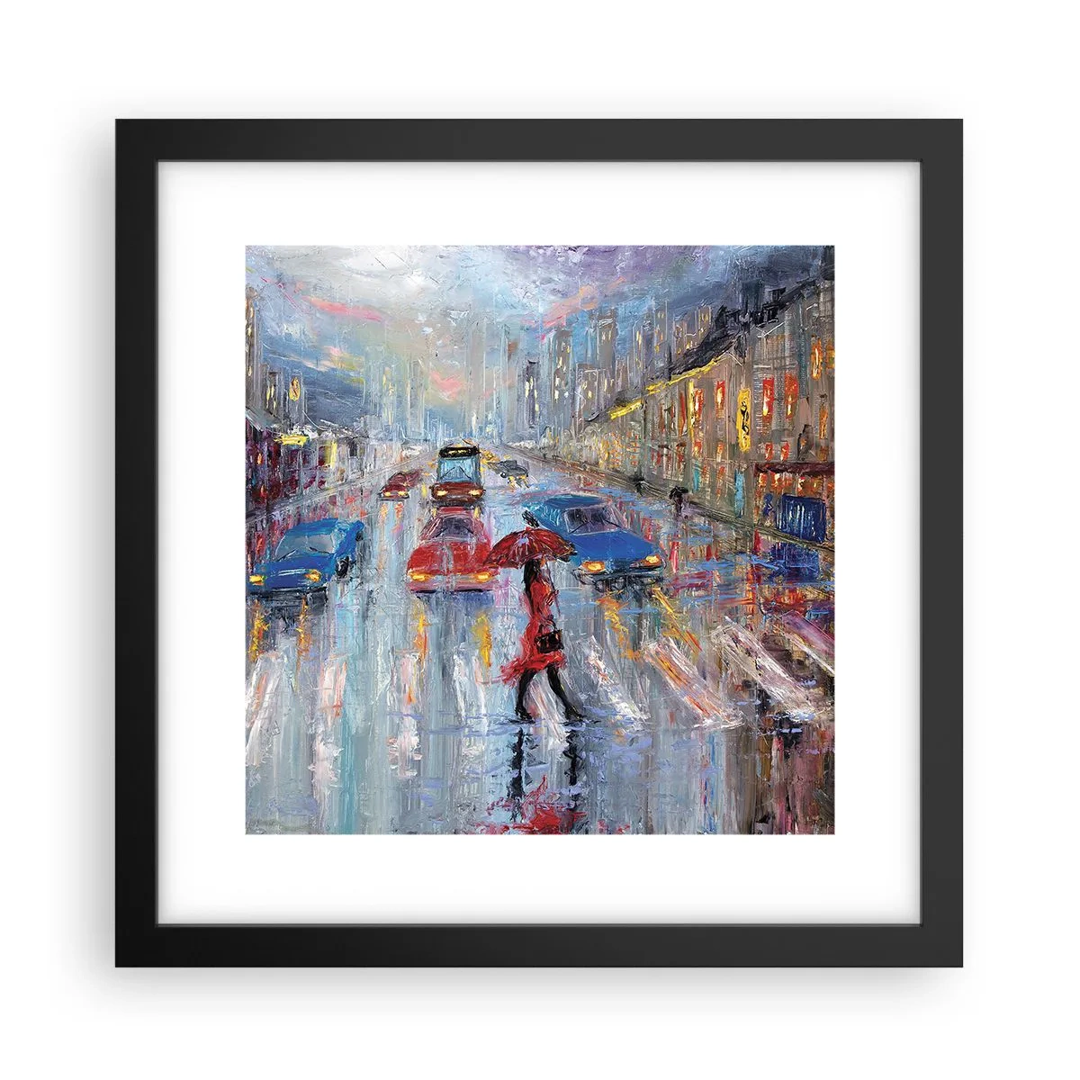 Plagát v čiernom ráme - Daždivé popoludnie v meste - 30x30 cm