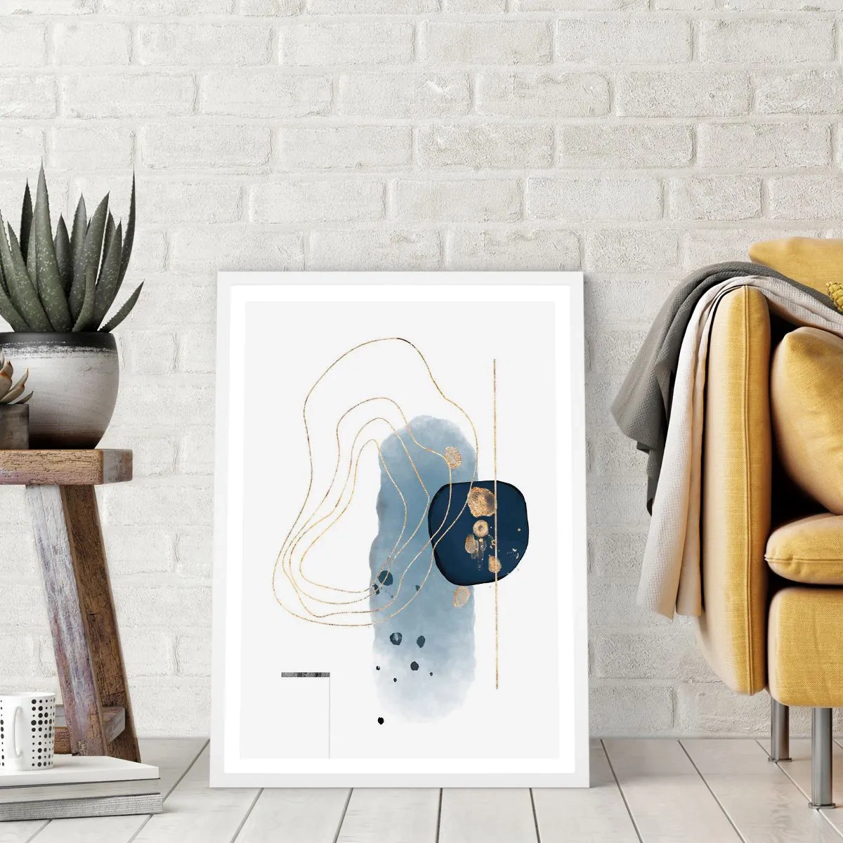 Plagát v bielom ráme - Modro-zlatá fantázia - 70x100 cm