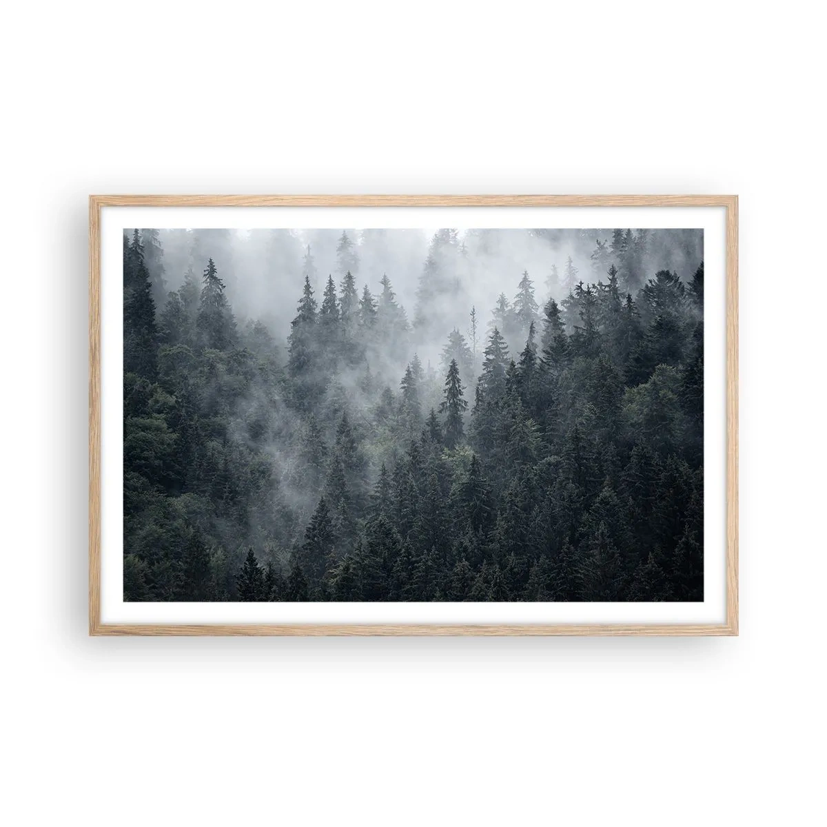 Plagát v ráme zo svetlého duba - Lesné svitania - 91x61 cm