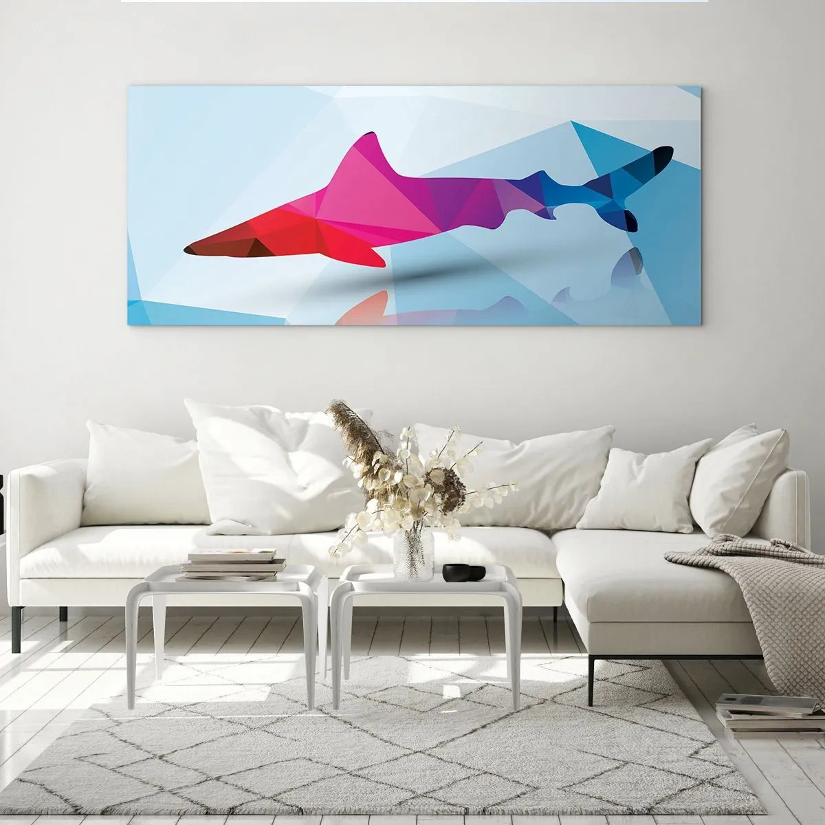 Obraz na skle - Žralok v kryštalickom priestore - 100x40 cm