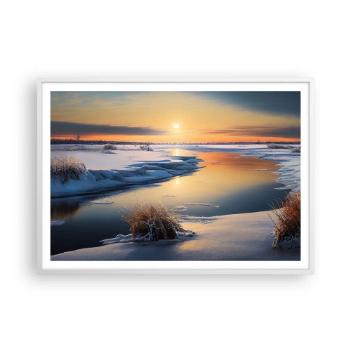 Plagát v bielom ráme - Zimný západ slnka - 100x70 cm